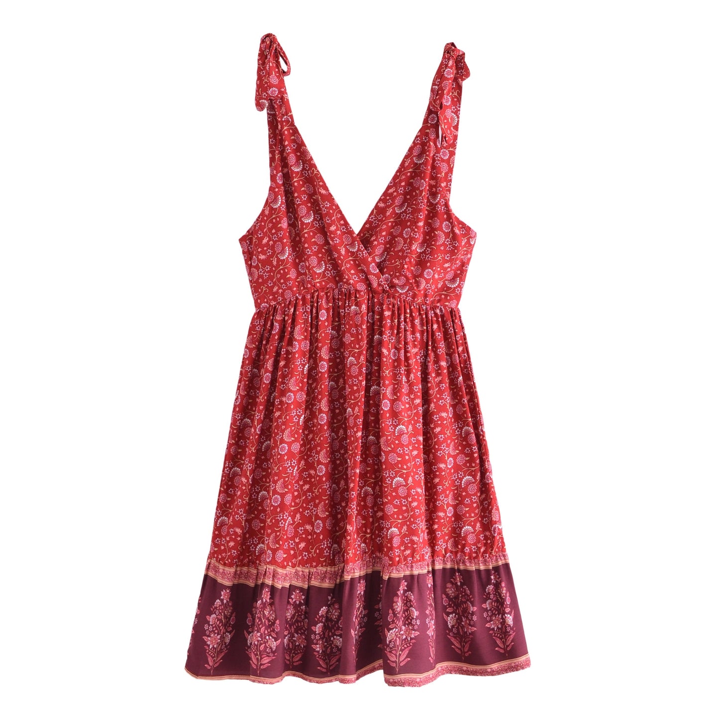 Boho Floral Print Deep V-neck Sleeveless Mini Dress