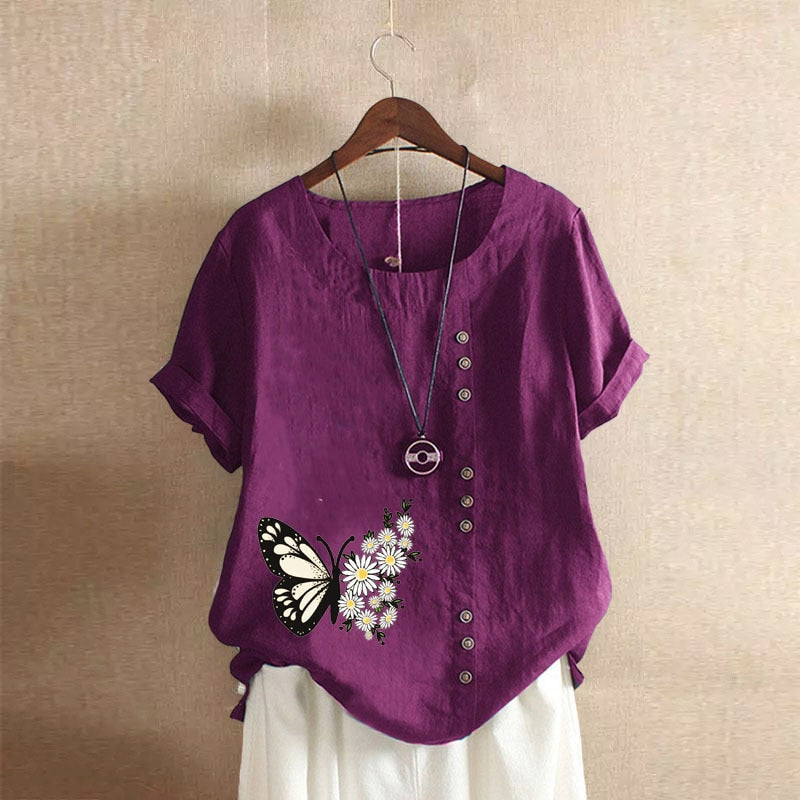 Summer Cotton Linen Femme Vetement Tshirt - size XXL
