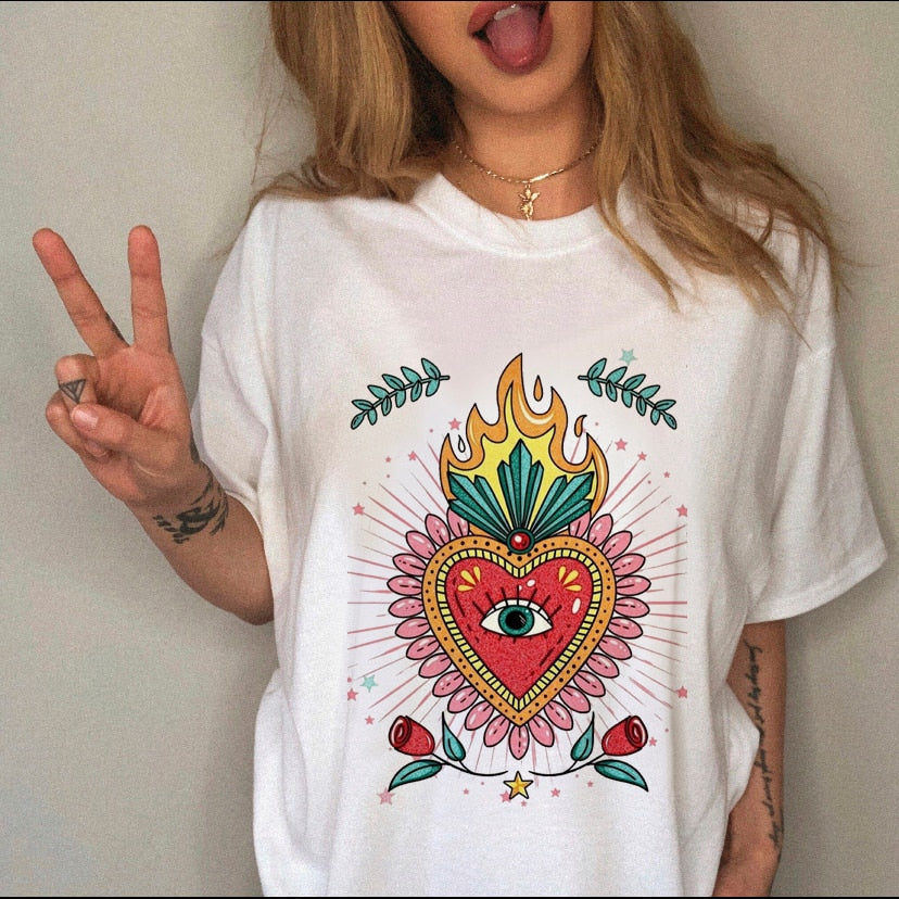 90s Harajuku Witch Summer Short Sleeve Graphic T-shirt - Size Medium