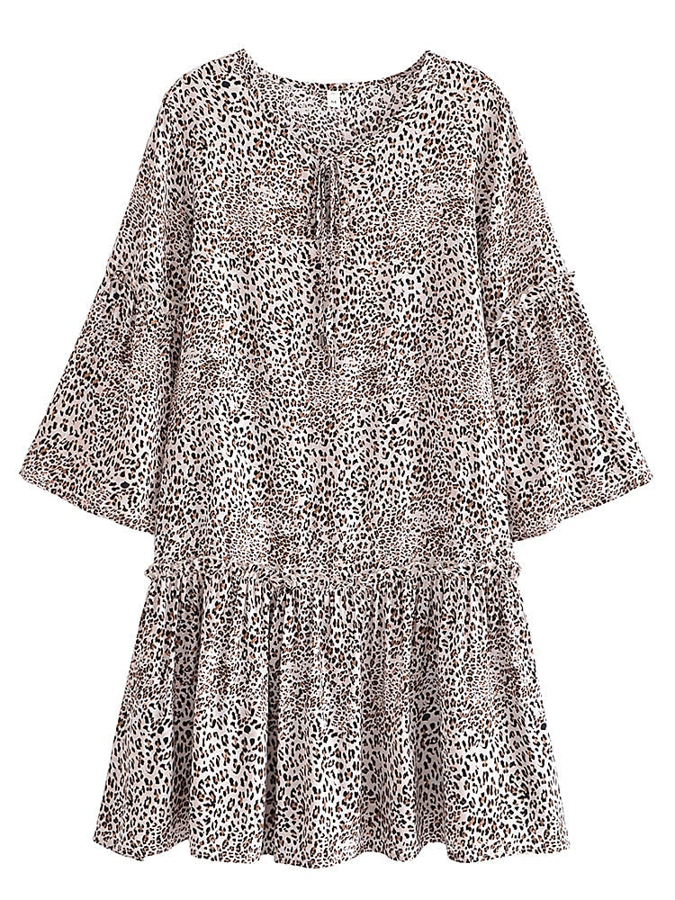 Leopard Tie Neck Dress