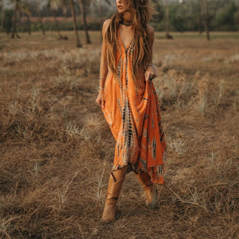Boho Hand Tie Dye Kaftan Maxi Dress/Beach Cover Up