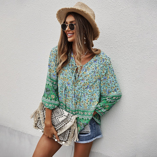 Bohemian Floral Long Sleeve Blouse