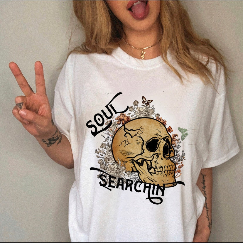 Women Leopard Skull Graphic  Cow Bull  T-shirt For Women - Size Medium