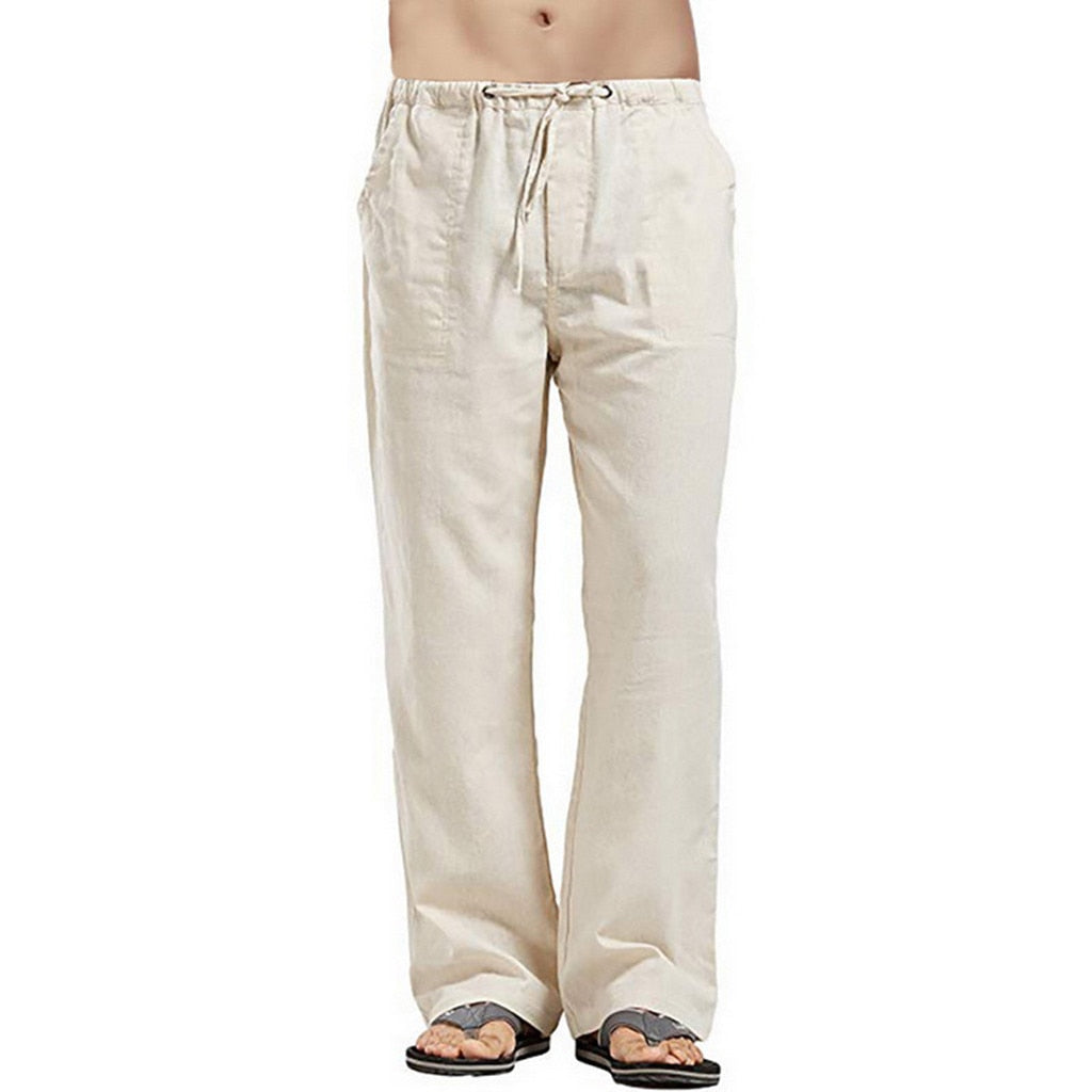 Casual Elastic Waist Linen Hip-Hop Trouser Pants - Size 4XL