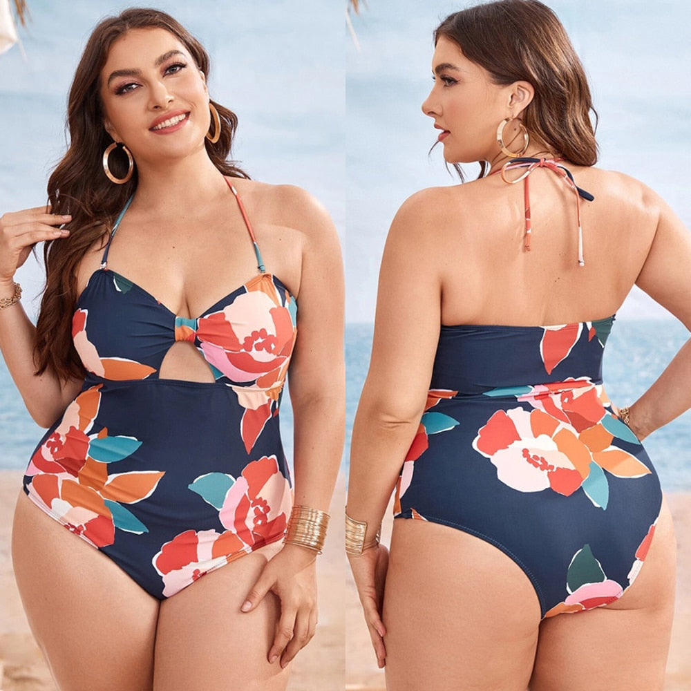Women Floral Large One Piece Plus size Beachwear - Size L - XL
