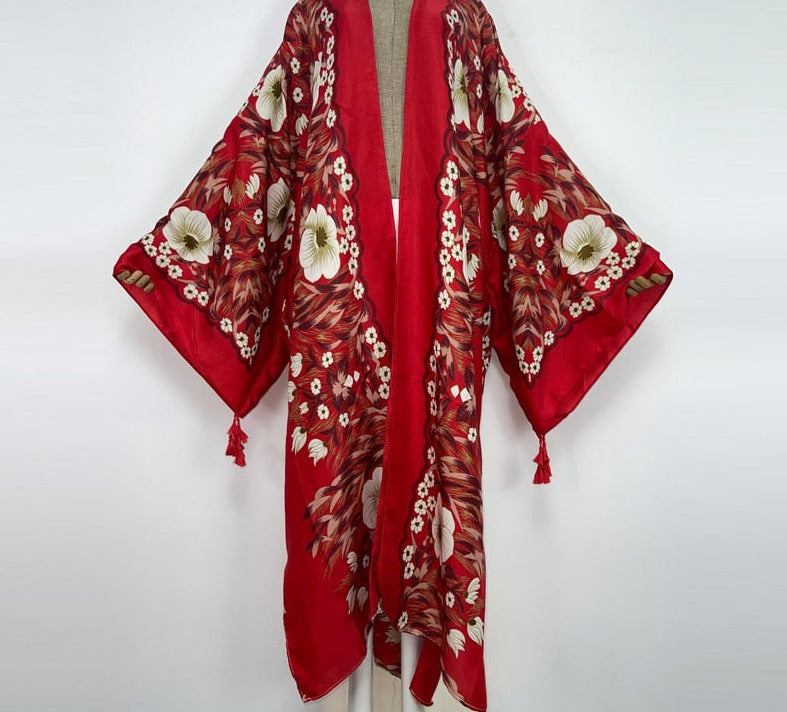 Sexy Summer Boho Cotton Kimono Kaftan Long Sleeve Cover Up Cardigan