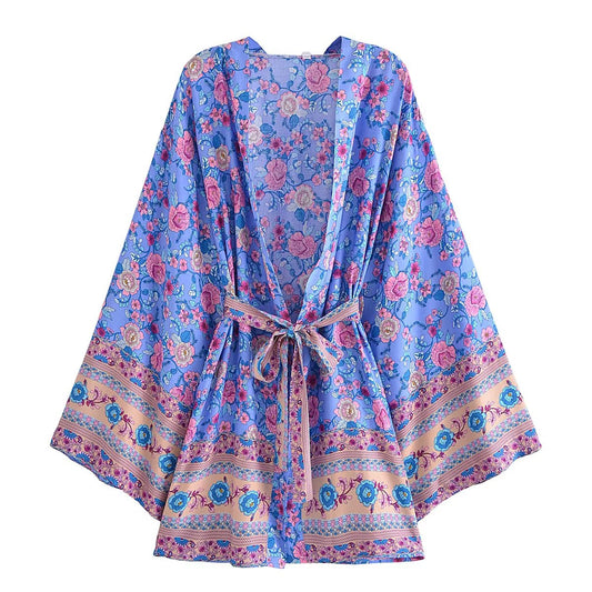 Bohemian Rayon Cotton Batwing Sleeve Bikini Kimono Cover-up
