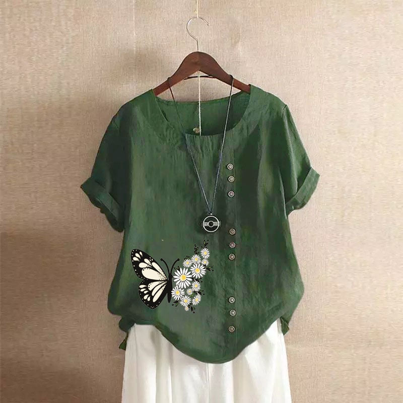 Summer Cotton Linen Femme Vetement Tshirt - size XXL