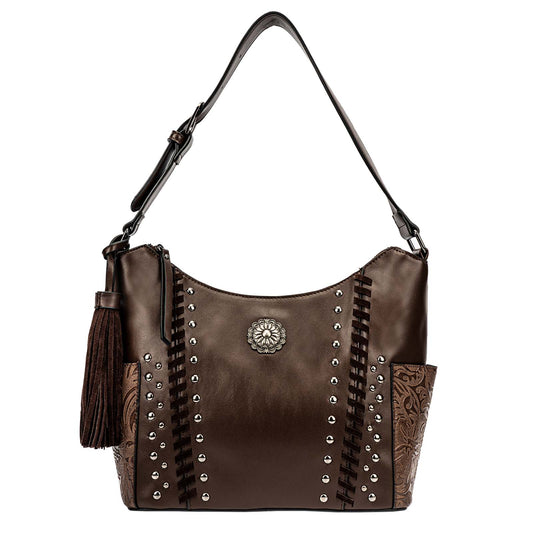 Casual Fringe Studs Stitch Embossed Tote Shoulder Bag