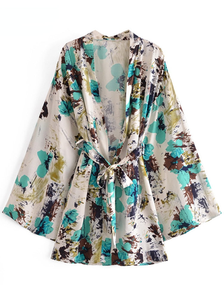 Vintage Tie Dye Rayon Cotton Sashes Bikini Cover-up Robe
