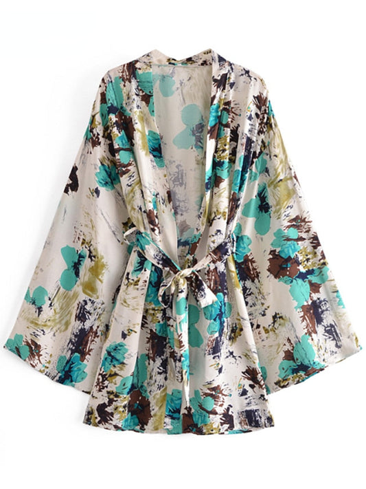 Vintage Tie Dye Rayon Cotton Sashes Bikini Cover-up Robe