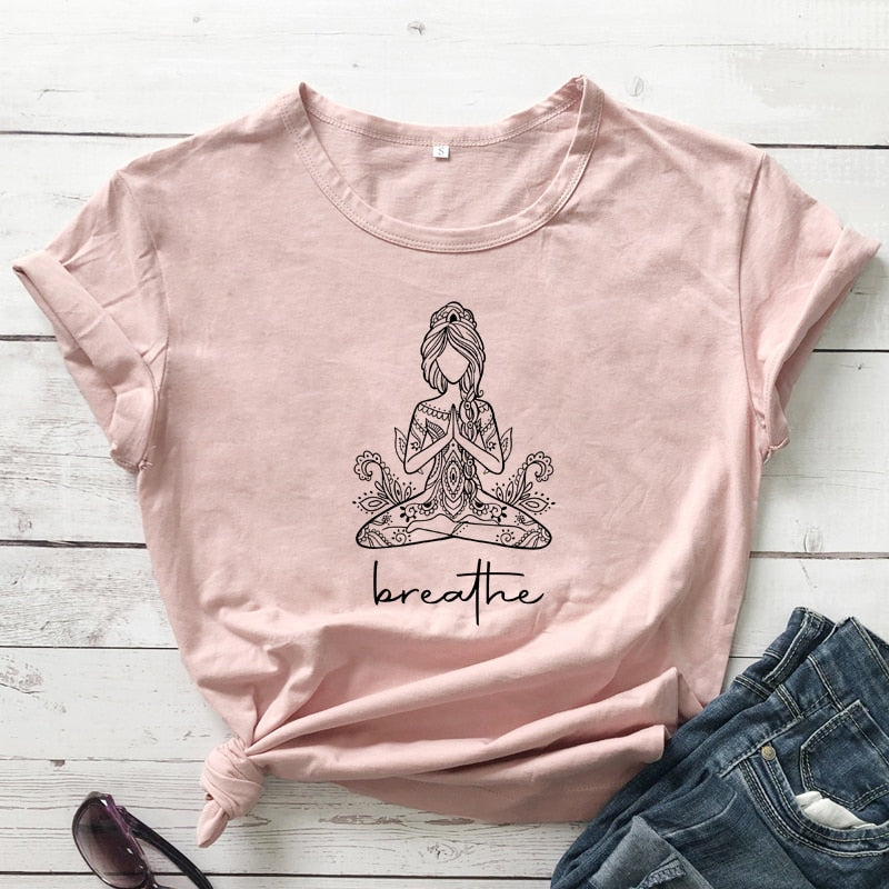 Breathe Meditation Namaste Yoga Workout Graphic Tshirt