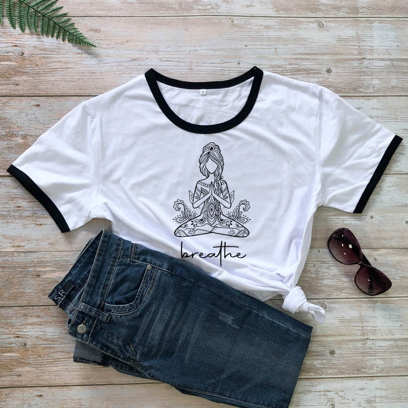 Breathe Meditation Namaste Yoga Workout Graphic Tshirt