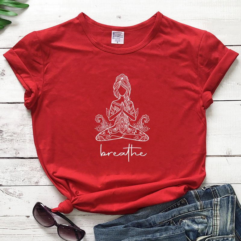 Breathe Meditation Namaste Yoga Workout Graphic Tshirt