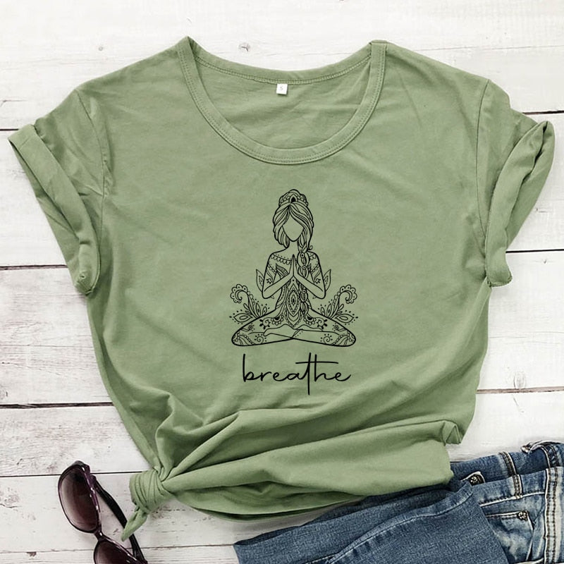 Breathe Meditation Namaste Yoga Workout Graphic Tshirt