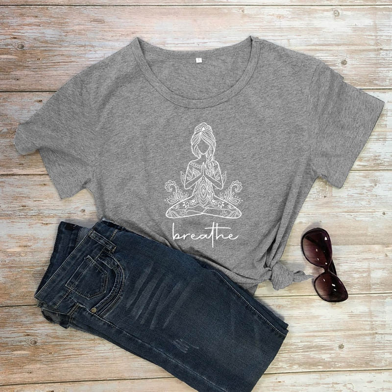 Breathe Meditation Namaste Yoga Workout Graphic Tshirt