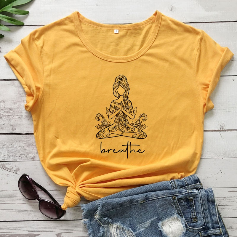 Breathe Meditation Namaste Yoga Workout Graphic Tshirt
