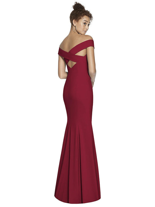 Off-the-Shoulder Criss Cross Back Trumpet Gown