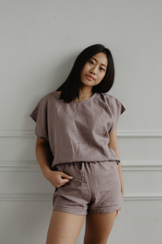 AmourLinen Short sleeve pajama set CLOUD NINE Linen tops AmourLinen