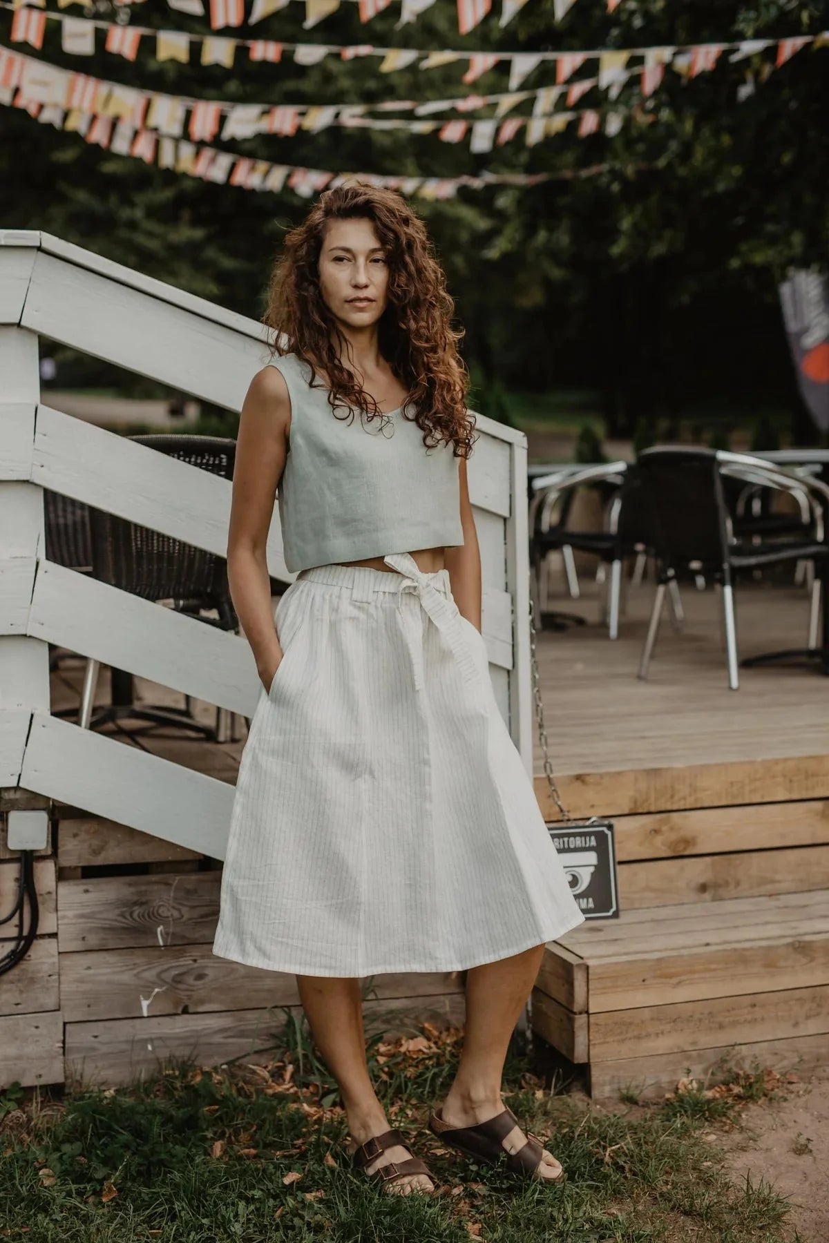 Bergen Mid-Length Linen Skirt Skirts AmourLinen XS/S Striped