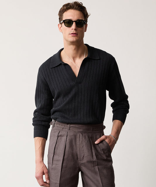 Coastal Linen Polo in Black