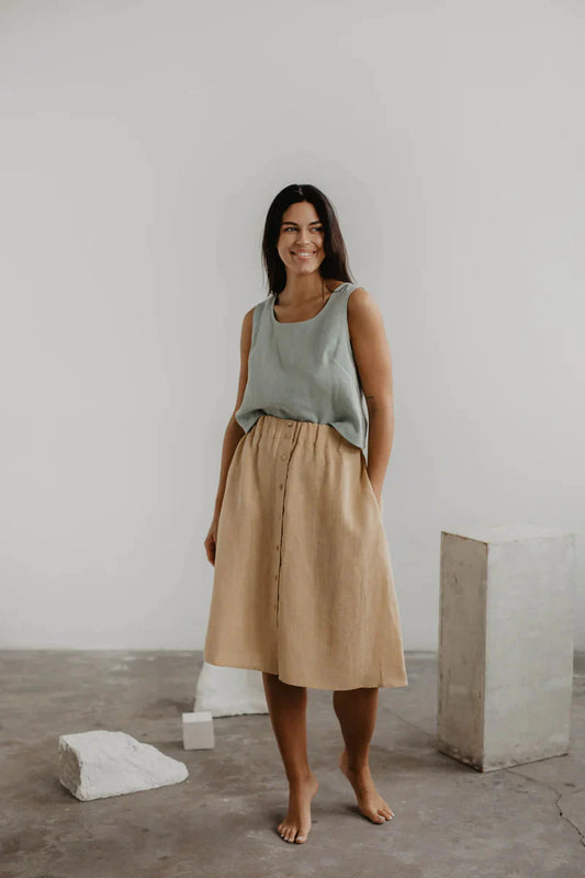 Daisy Linen Button Skirt Skirts AmourLinen