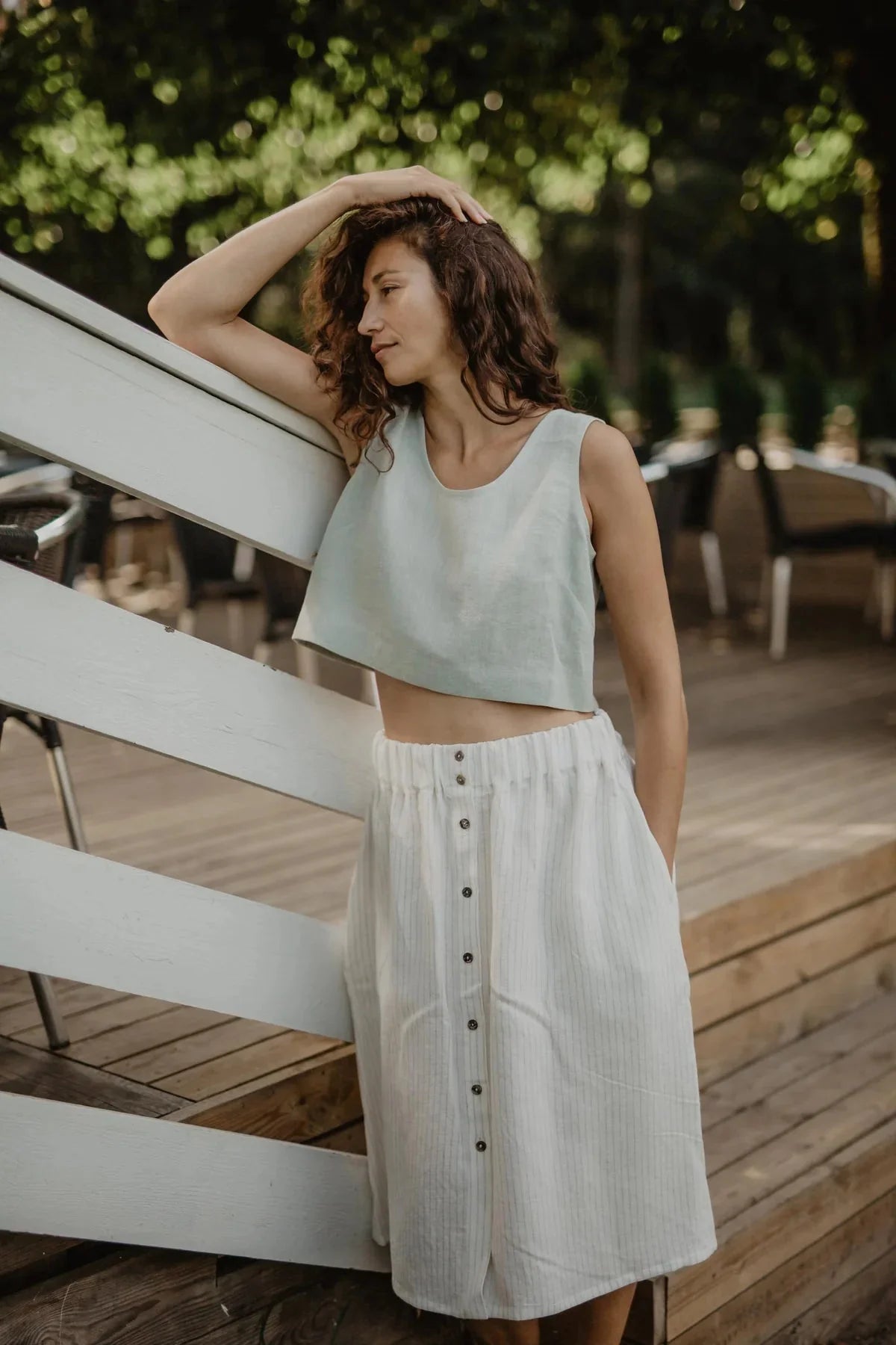 Daisy Linen Button Skirt Skirts AmourLinen XS White