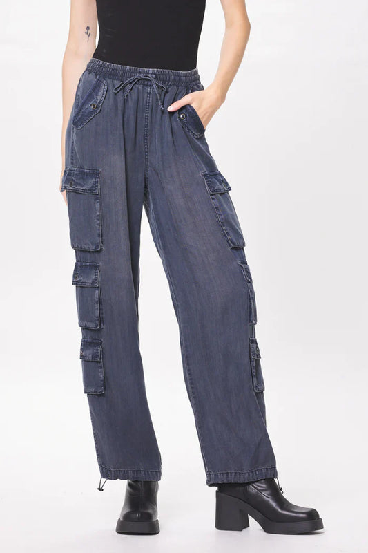 Dark Denim Tencel Cargo Pants