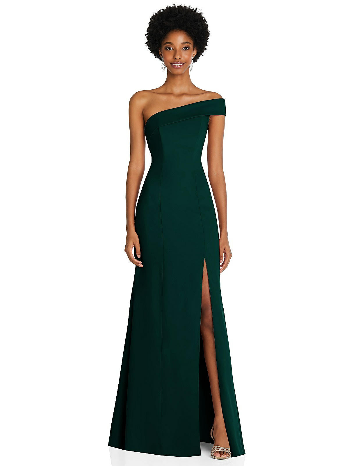 Asymmetrical Off-the-Shoulder Cuff Trumpet Gown With Front Slit