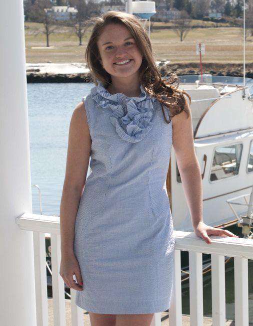 Carolyn Dress in Blue Seersucker by Just Madras - Country Club Prep