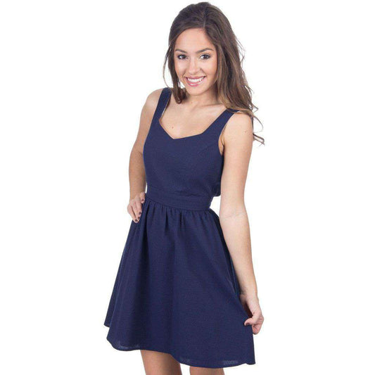 The Garrison Solid Seersucker Dress in Navy by Lauren James - Country Club Prep