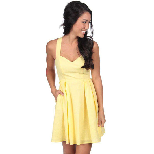 The Livingston Solid Seersucker Dress in Yellow by Lauren James - Country Club Prep