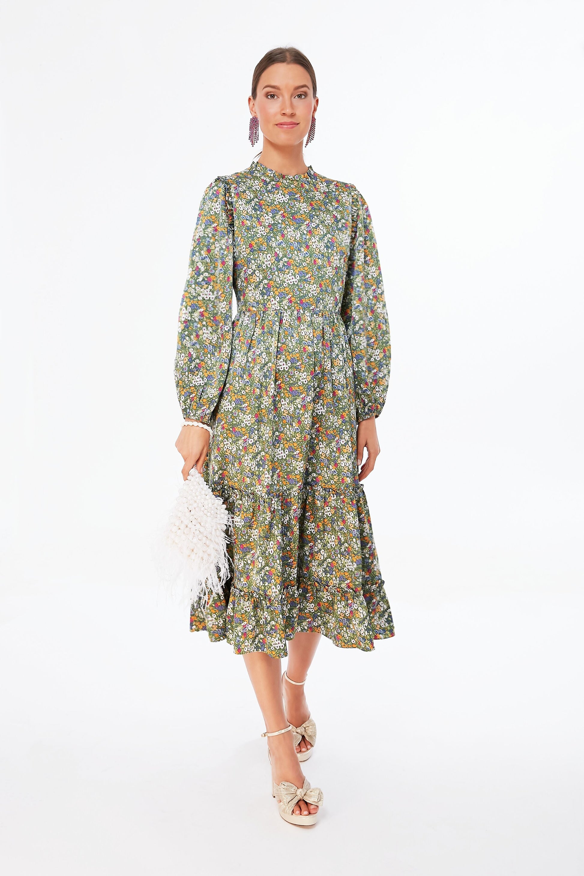 Green Floral Holly Midi Dress