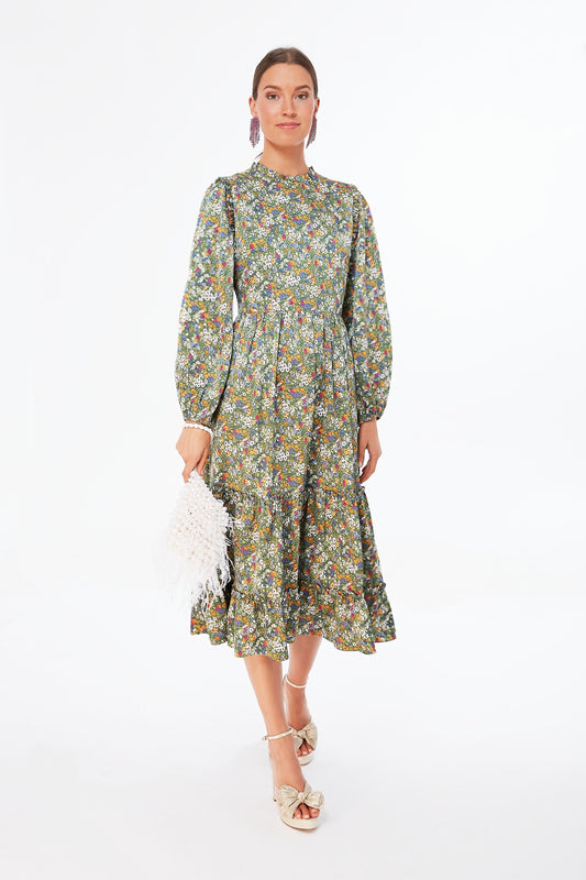 Green Floral Holly Midi Dress