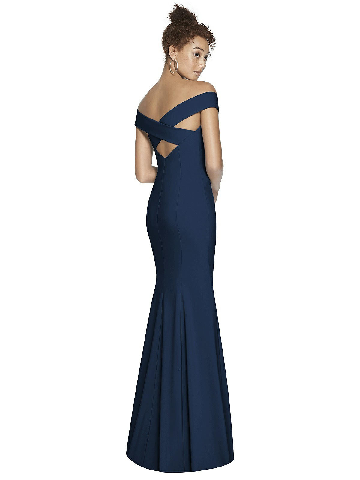 Off-the-Shoulder Criss Cross Back Trumpet Gown