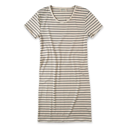 The Sausalito Dress in Navy Stripe Mercerized Merino