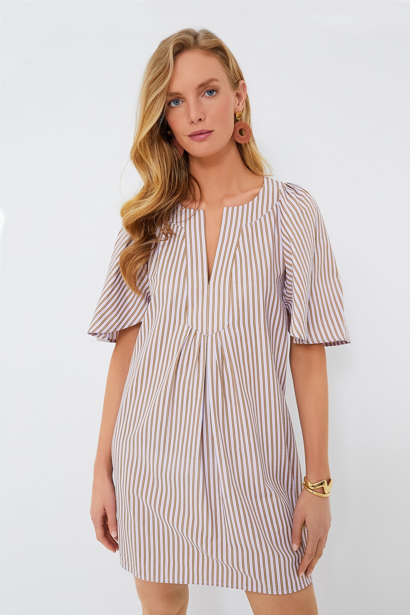 Lilac Stripe Finley Flutter Sleeve Dress