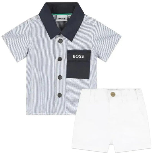 Hugo Boss Baby - Cotton Twill Shorts & Top Boy, White/Blue