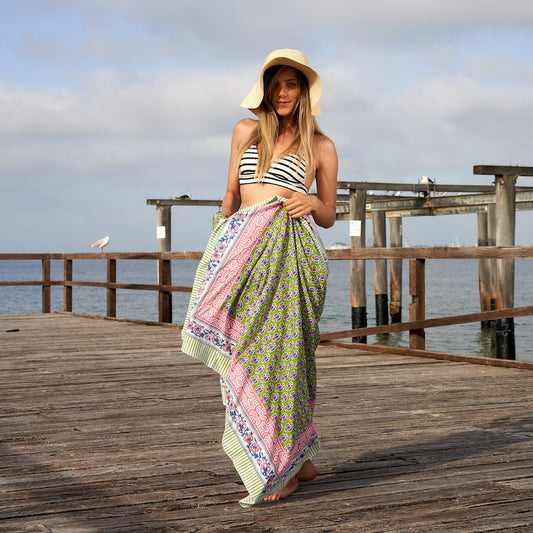 Cotton Sarong| Block Print Sarong Pareo| Cotton Boho Scarf| Neck Head Wrap|Beach Sarong| Gift for her|Mothers Day Valentines Birthday Summer