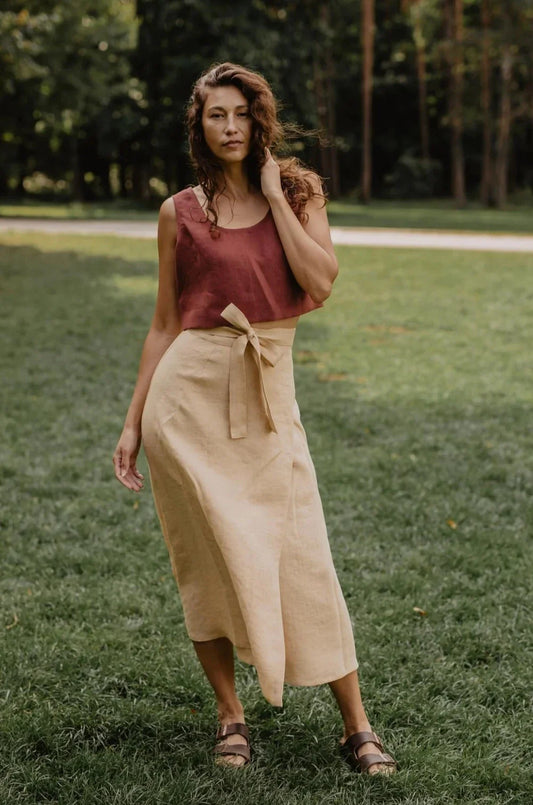 Iris Linen Wrap Skirt Skirts AmourLinen Size 1 Mustard