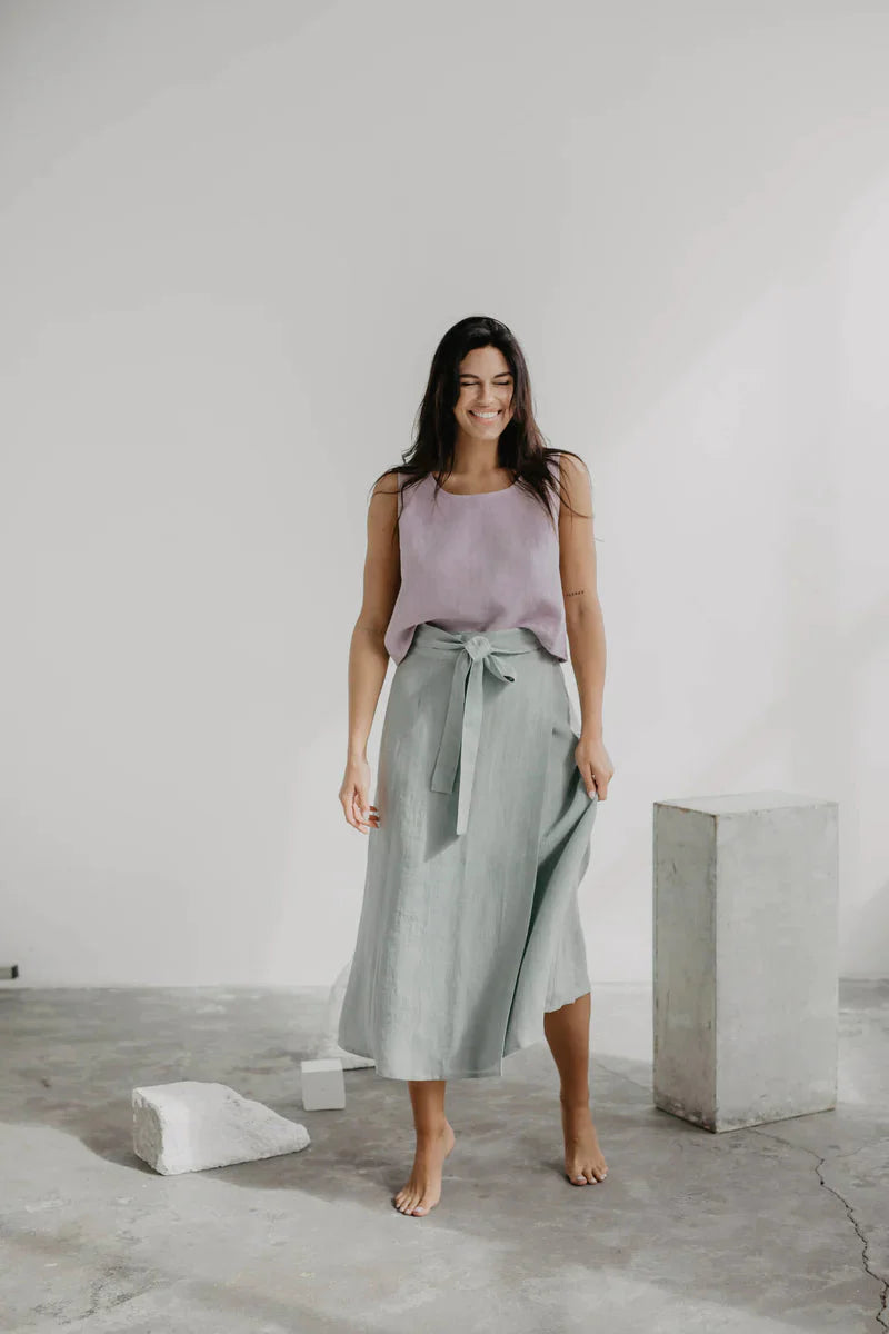 Iris Linen Wrap Skirt Skirts AmourLinen Size 2 Sage Green