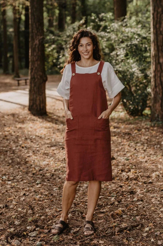 Jade Linen Apron Dress Dresses AmourLinen XS Terracotta