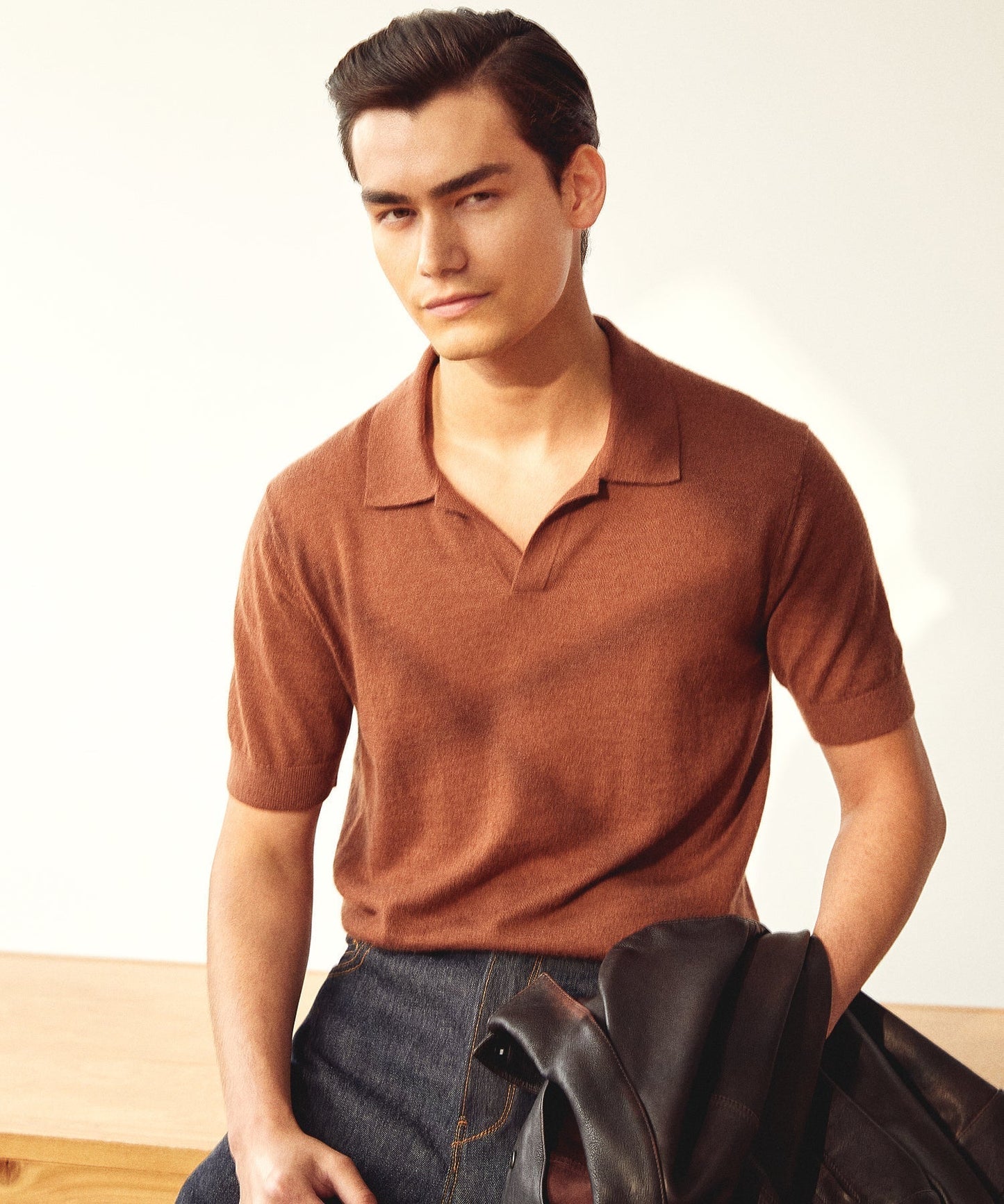 Lightweight Cashmere Montauk Polo in Saddle Brown