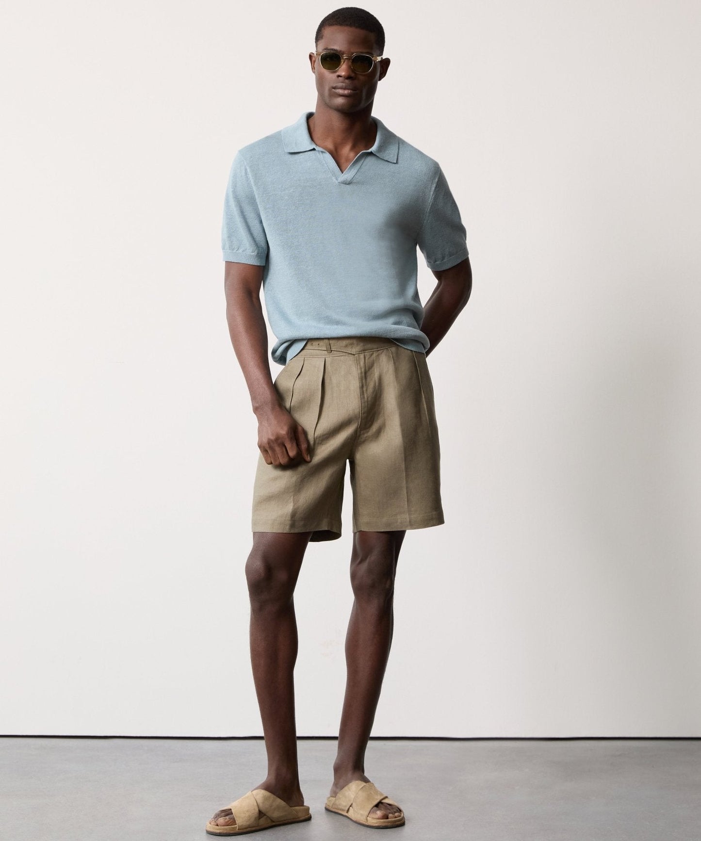 Linen Montauk Sweater Polo in Fountain Blue