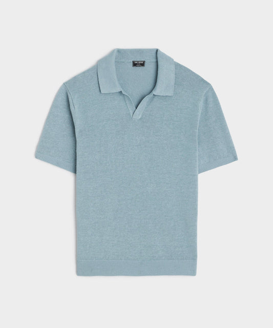 Linen Montauk Sweater Polo in Fountain Blue
