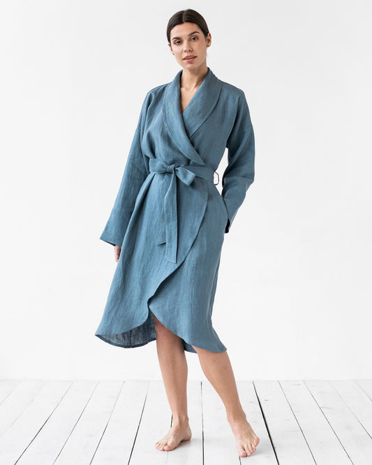 Linen robe in Gray blue