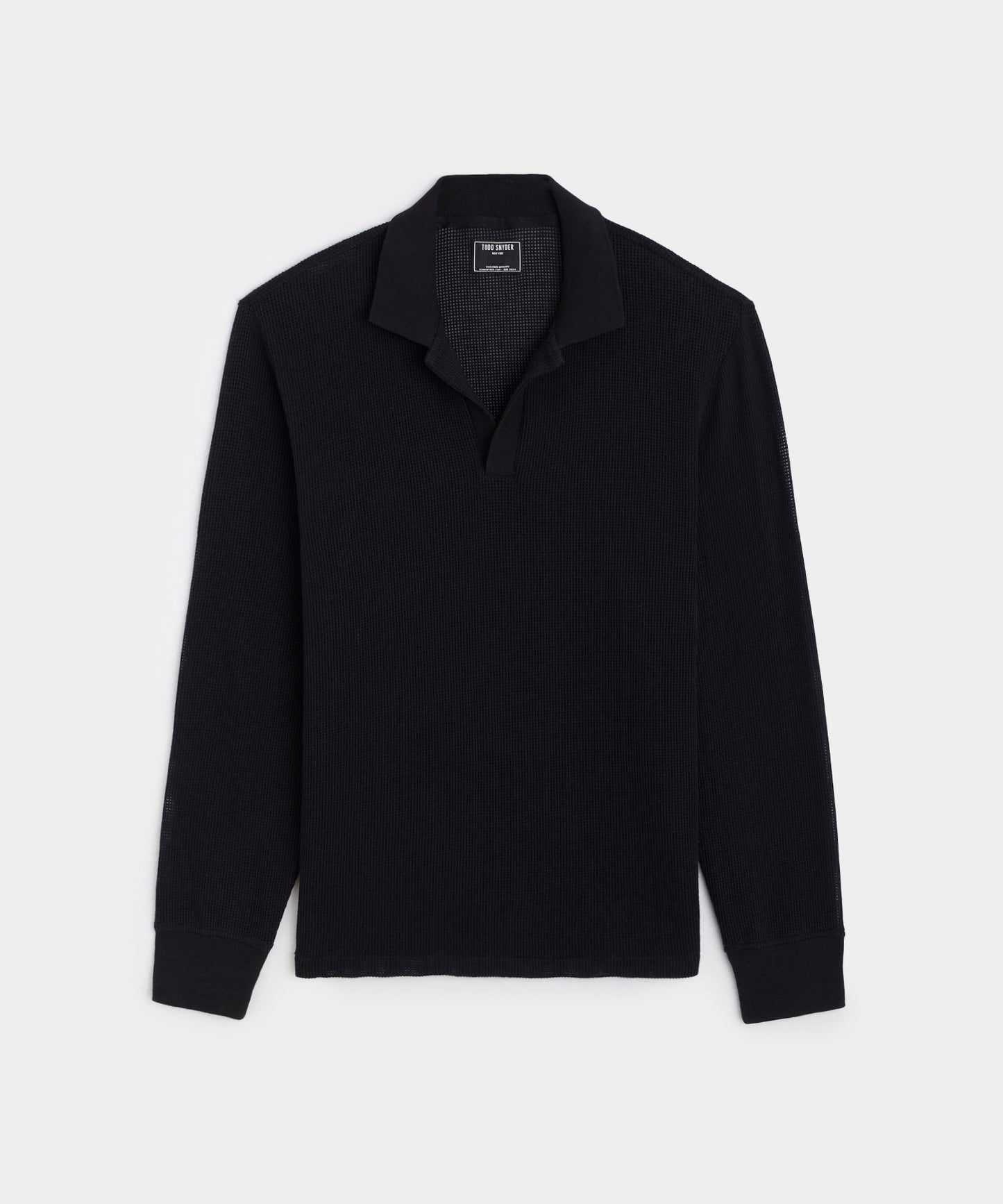 Long-Sleeve Mesh Polo in  Black