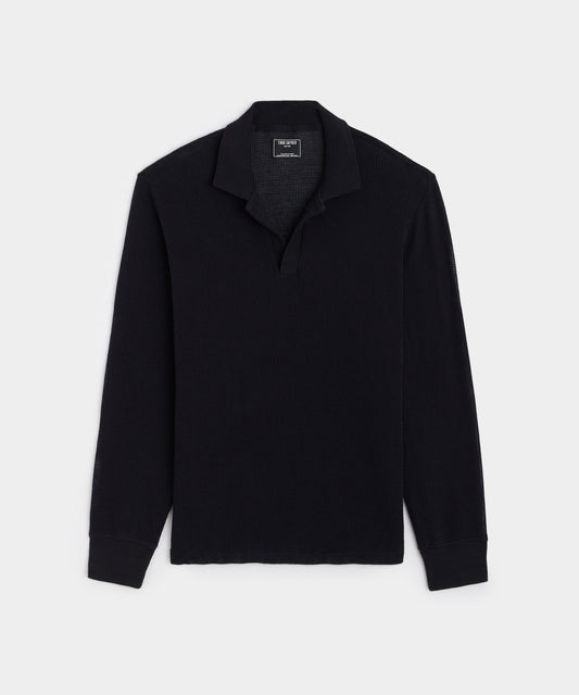 Long-Sleeve Mesh Polo in  Black