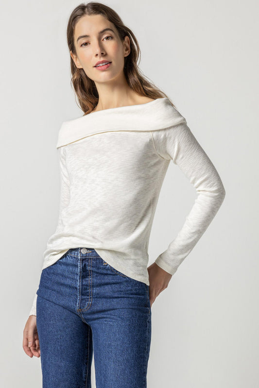 Long Sleeve Off the Shoulder Top in Winter White