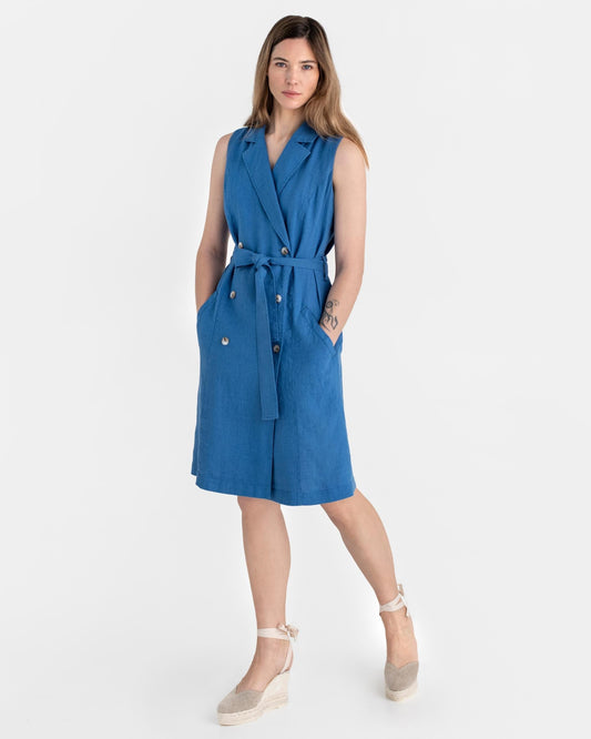 Trench linen dress LISBON in Cobalt blue